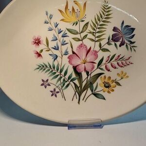 Multicolored Platter with Beautiful Spring Flowers Oval Shape ~Vintage~